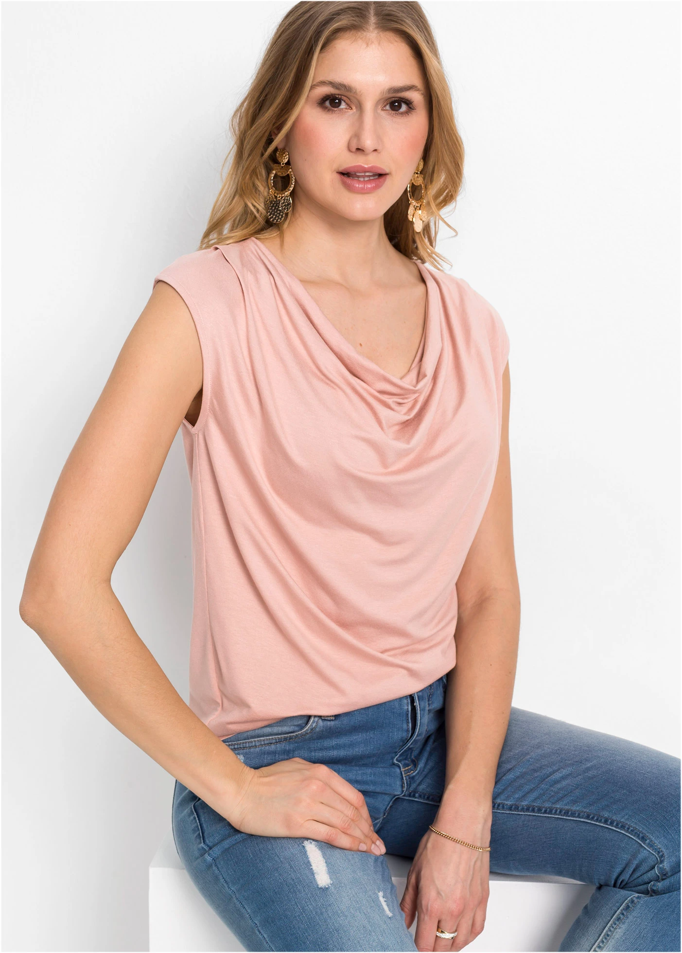 Shirt met watervalhals in een  viscosemix • vintage roze • bonprix online shop