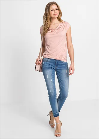 T-shirt col bénitier en viscose extensible • rose vintage • Boutique bonprix