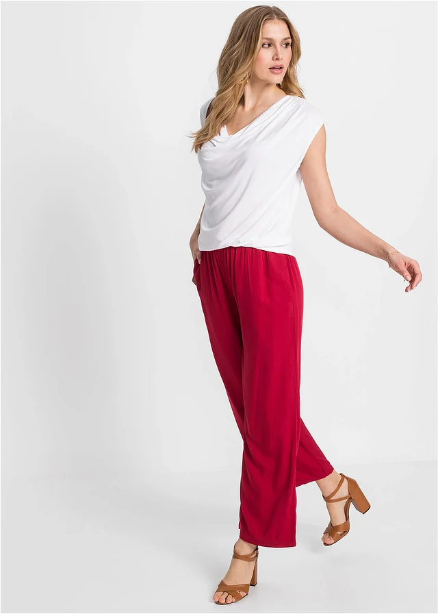 T-shirt col bénitier en viscose extensible, Couleur: blanc