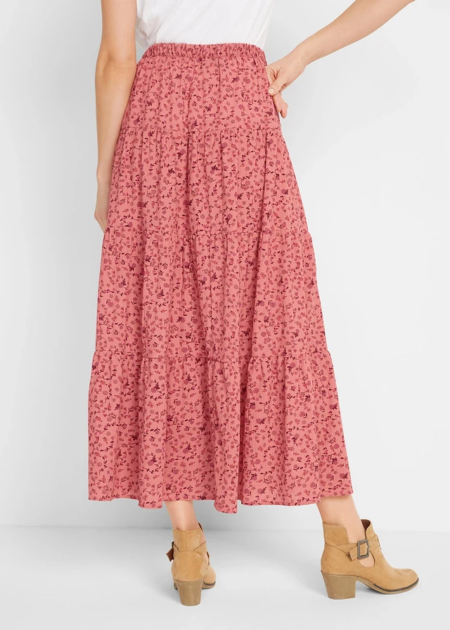 Maxi rok met volants, Kleur: rabarber gebloemd