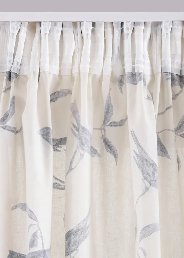 Oondorzichtig gordijn met print (1 stuk), Kleur: ecru - donkergrijs