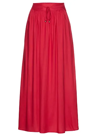 Maxirok van viscose met comfortband en strikkoordjes, Kleur: rood