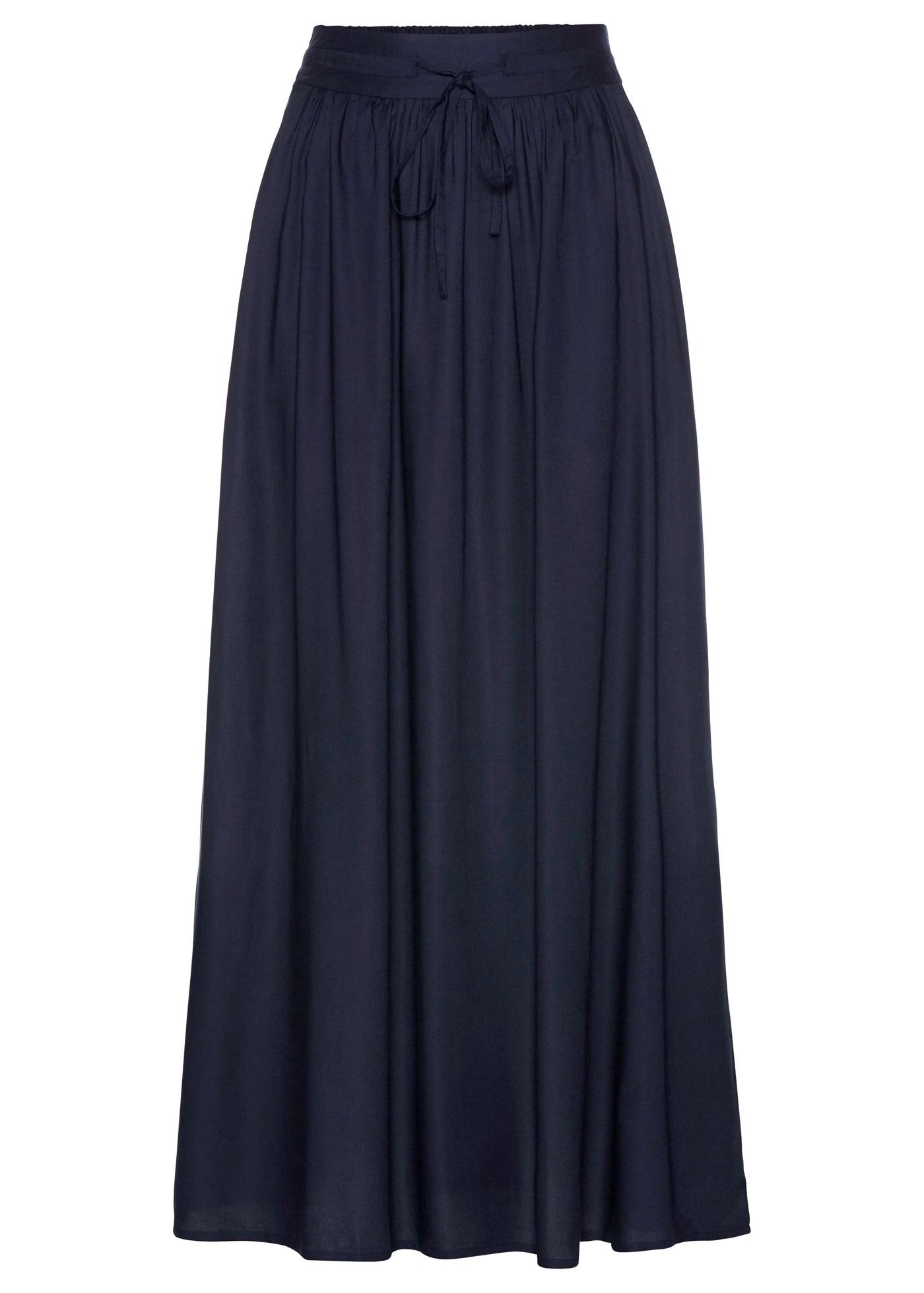 Dlouhá sukně z viskózy s pohodlným pasem a vázačkou • tmavě modrá • bonprix obchod