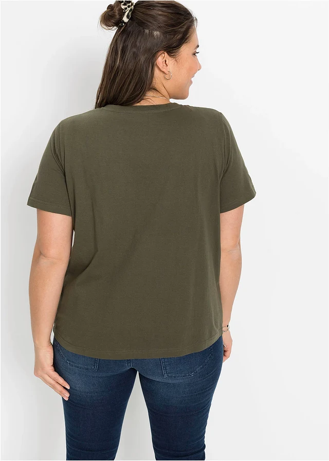 T-shirt 100% coton, Couleur: olive foncé imprimé