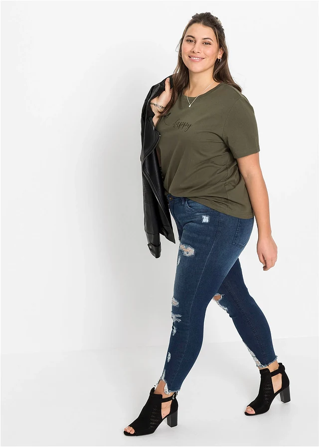 T-shirt 100% coton, Couleur: olive foncé imprimé