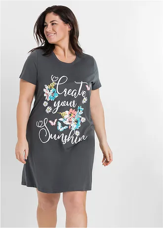 Nachthemd (set van 2) van biologisch katoen, Kleur: leisteengrijs-donkerturkoois met print