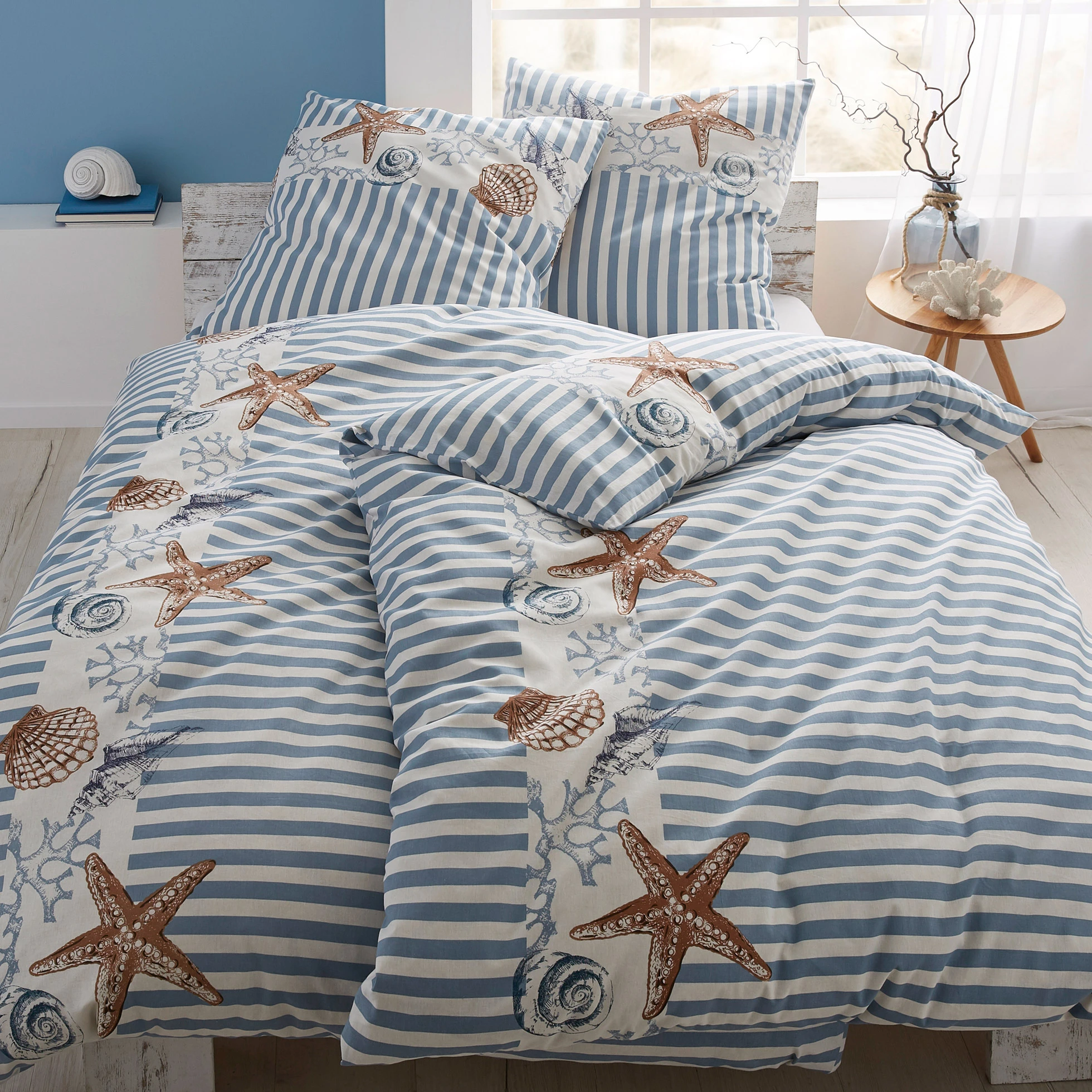 Linon dekbedovertrek • lichtblauw gestreept • bonprix online shop