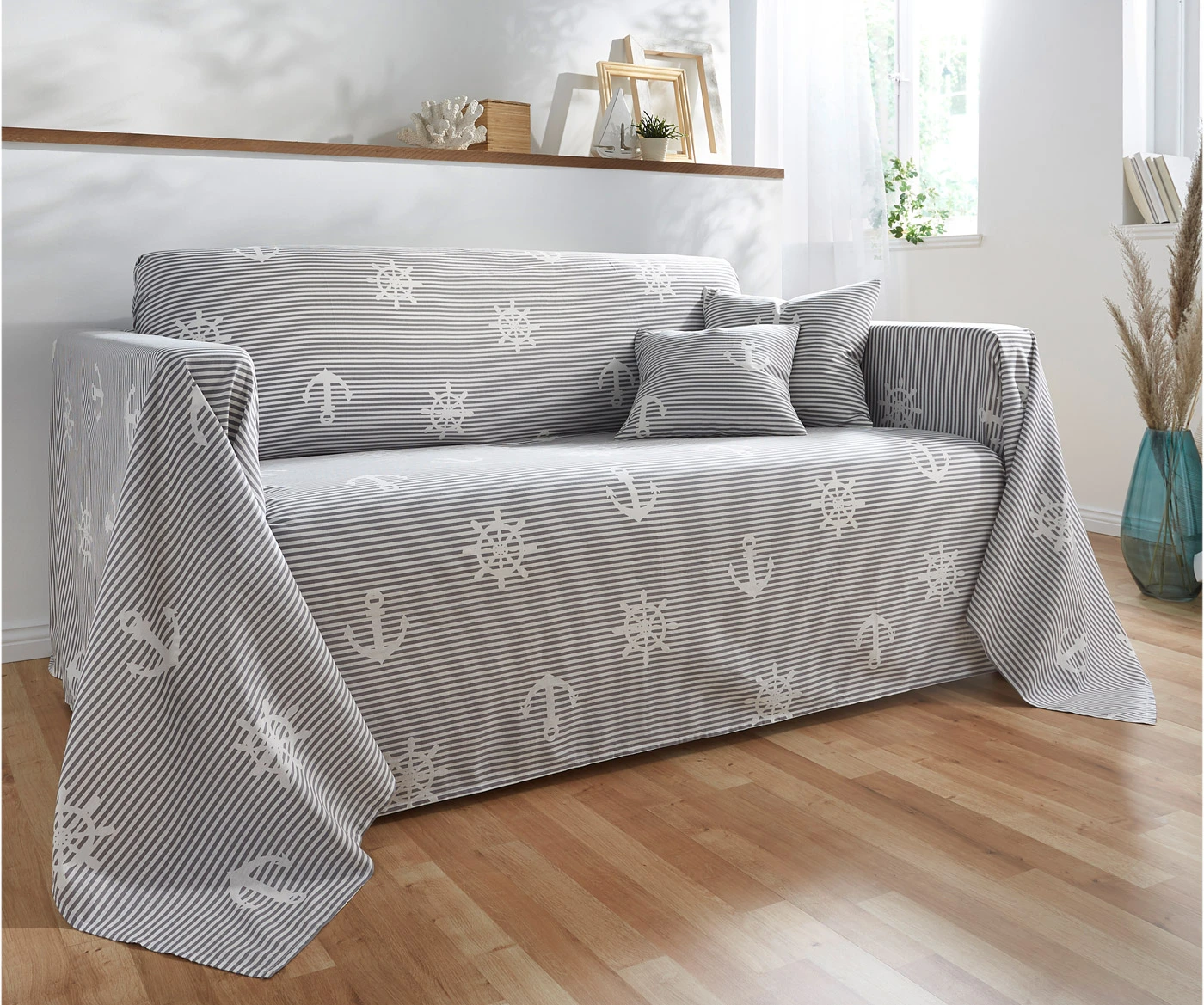 Kussenhoes met maritiem design (set van 2) • grijs/wit • bonprix online shop