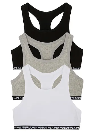 Bustieră cu bumbac moale (set/3 buc.) • negru-alb-gri deschis melanj • magazin bonprix