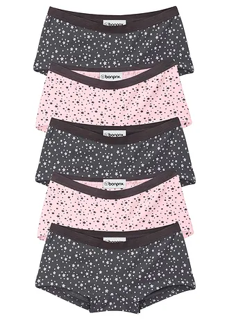 Lot de 5 culottes en coton doux et extensible, Couleur: gris ardoise+rose clair