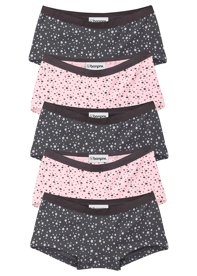 Meisjes hipster met katoen (set van 5), Kleur: leisteengrijs+lichtroze