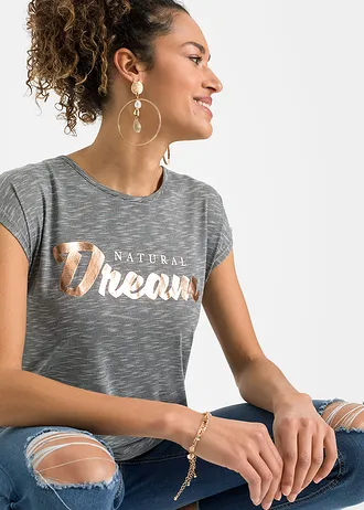 Dlouhé triko z viskózové směsi • světle šedý melír s potiskem • bonprix obchod