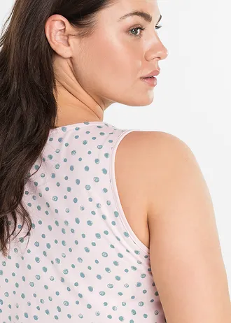 Nuisette courte et douce en viscose mélangée, Couleur: rose pâle pois menthe