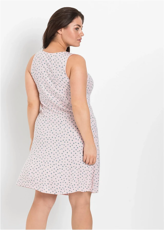 Nuisette courte et douce en viscose mélangée, Couleur: rose pâle pois menthe