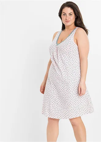 Nuisette courte et douce en viscose mélangée, Couleur: rose pâle pois menthe