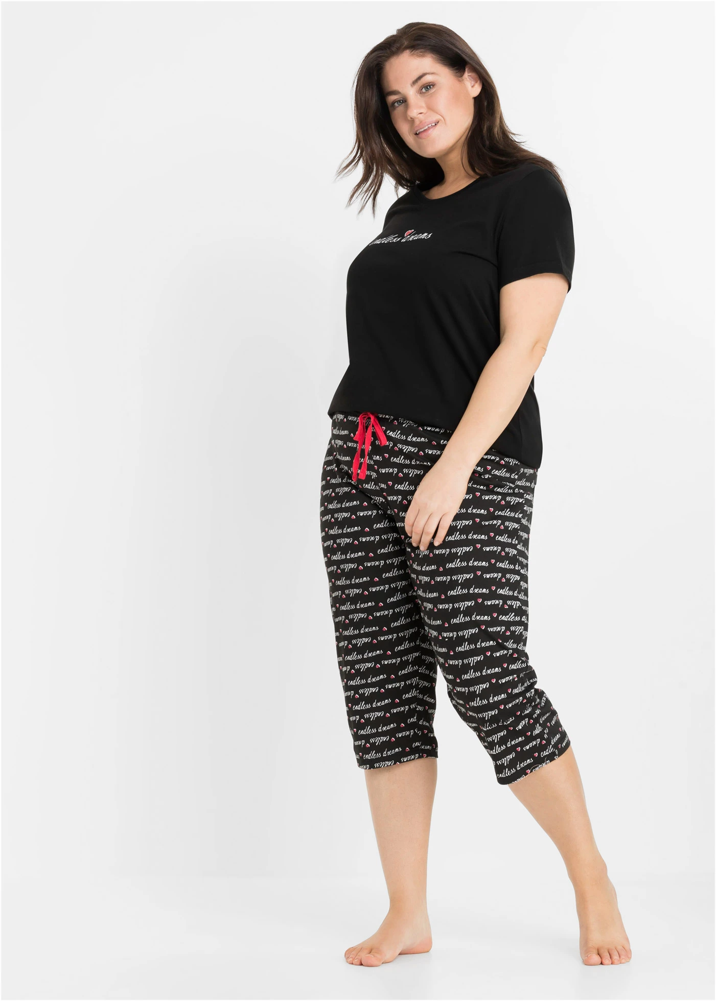 Pyjama corsaire 100% coton • noir imprimé plus size • Boutique bonprix