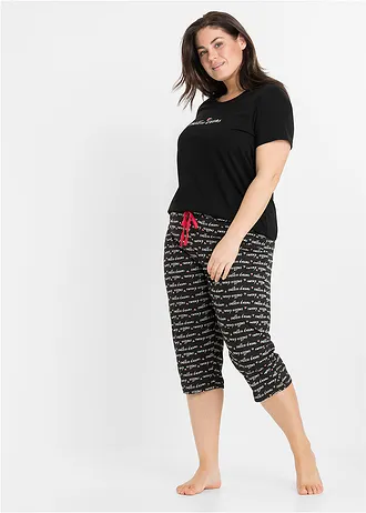 Pyjama corsaire 100% coton • noir imprimé plus size • Boutique bonprix