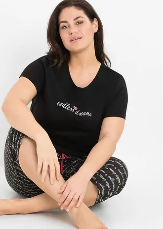 Pyjama corsaire 100% coton • noir imprimé plus size • Boutique bonprix