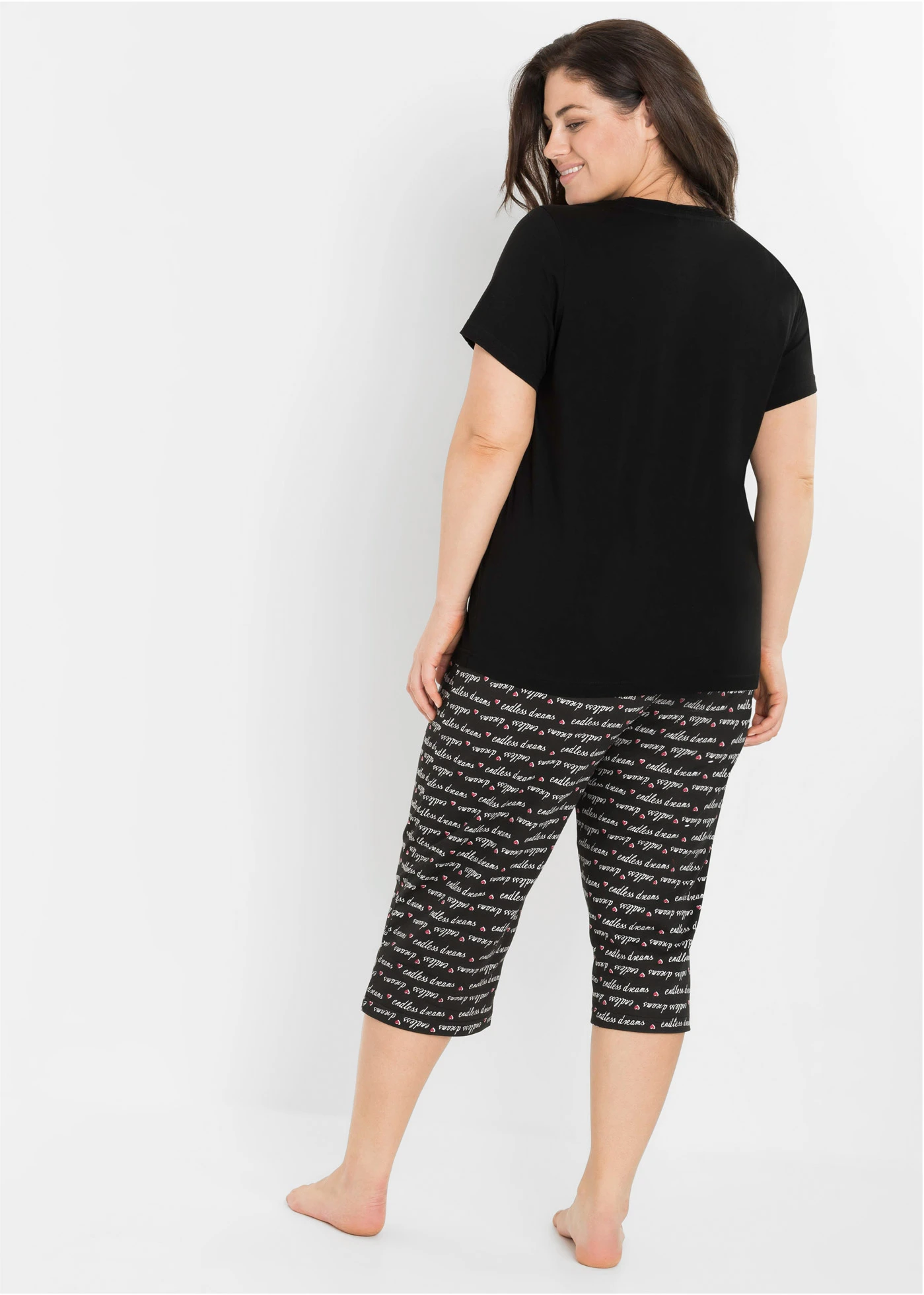 Pyjama corsaire 100% coton • noir imprimé plus size • Boutique bonprix