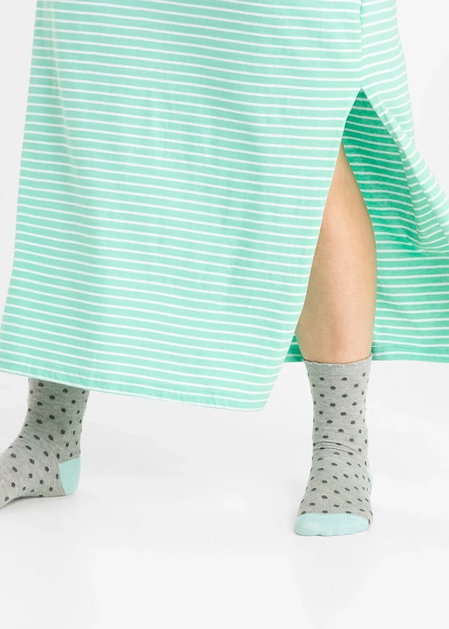 Chemise de nuit longue 100% coton, Couleur: menthe glaciale/blanc rayé