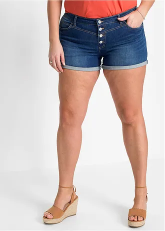 Szorty dżinsowe mid waist, kolor: niebieski denim "used"