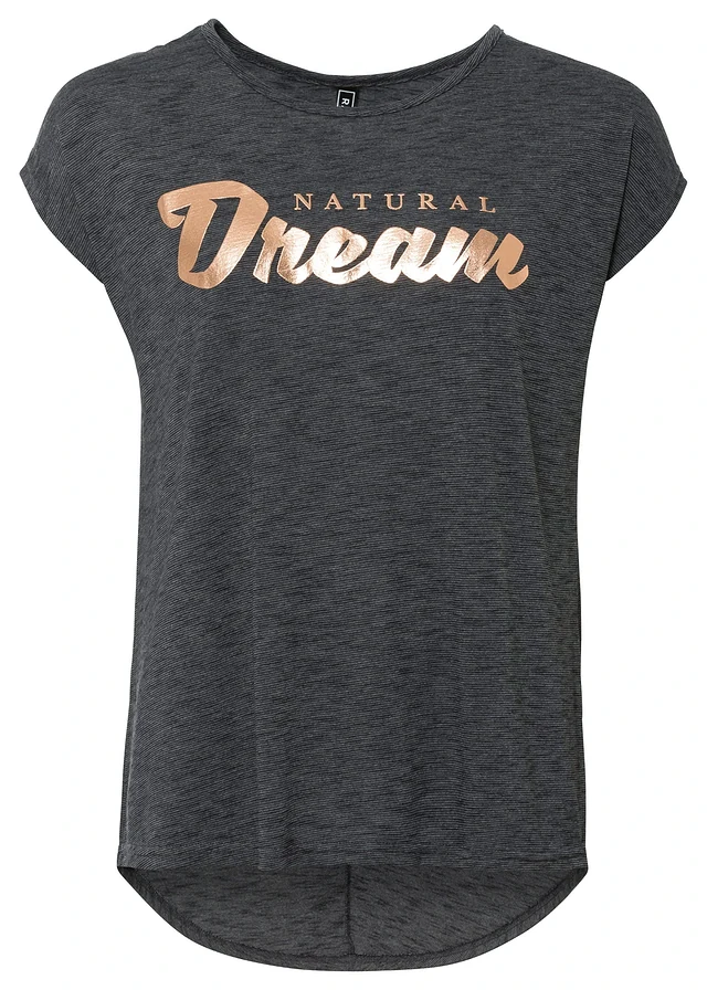T-shirt long en viscose mélangée, Couleur: noir chiné imprimé