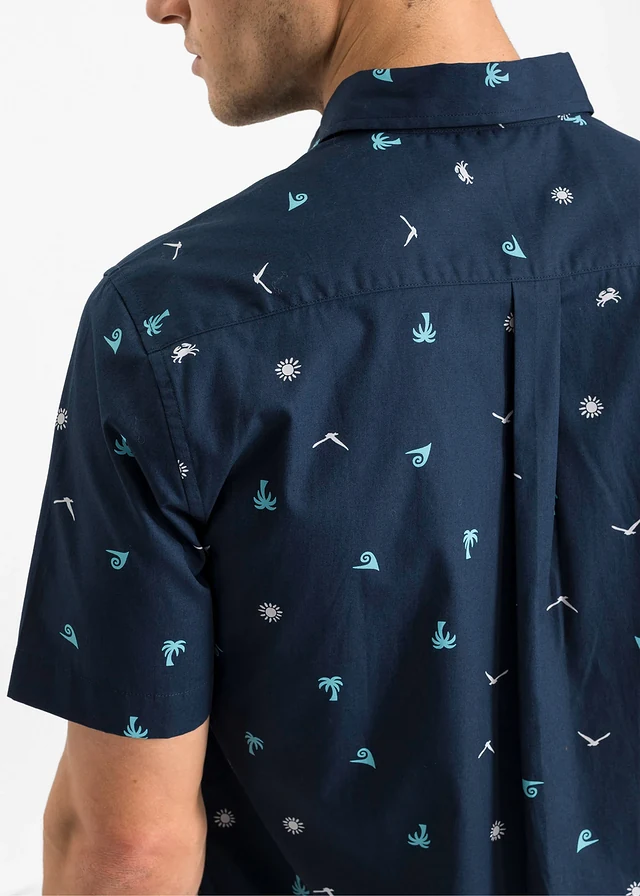 Overhemd met korte mouwen en comfort fit • donkerblauw-wit gedessineerd • product-page.page-title-suffix