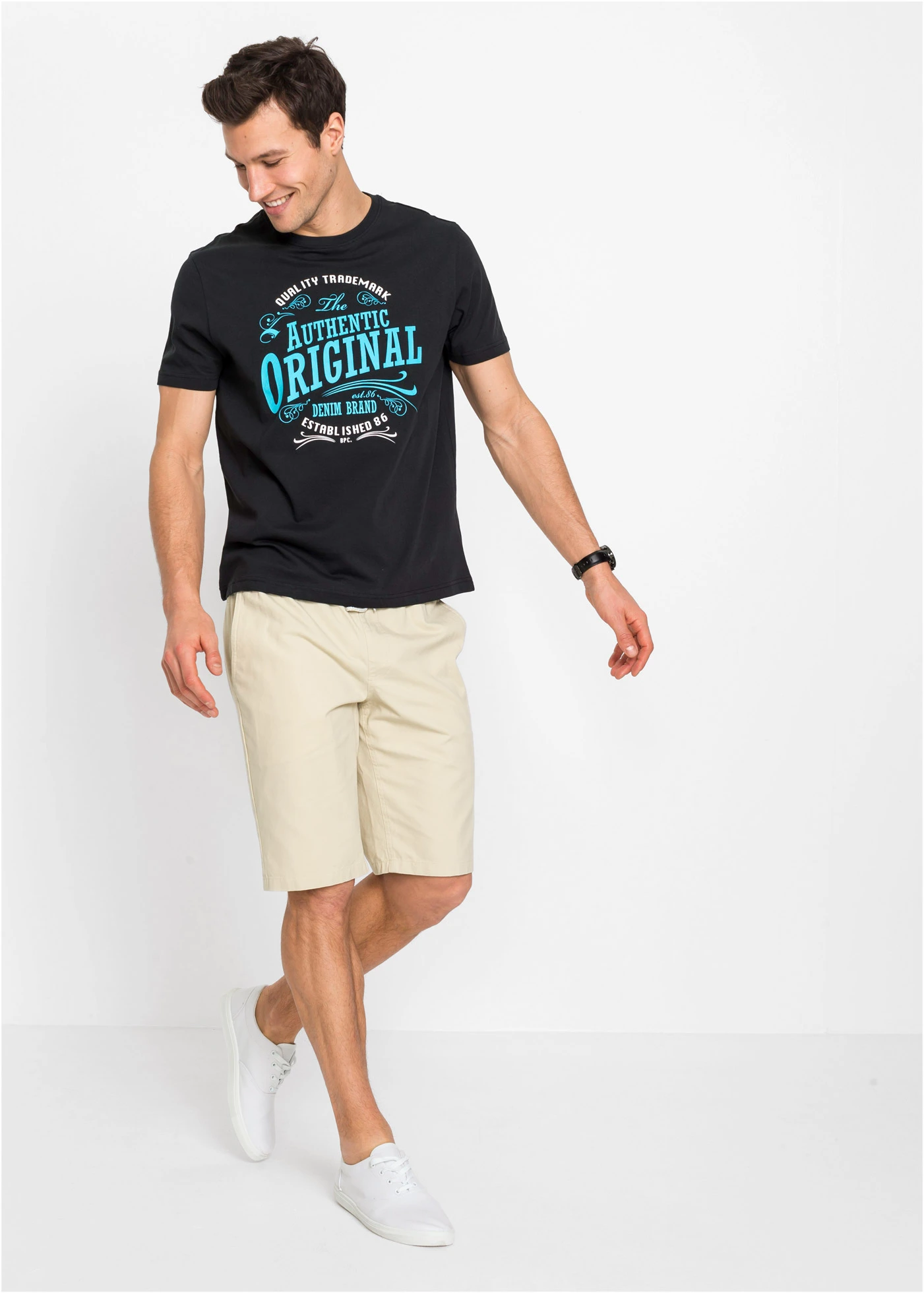 T-shirt van biologisch katoen (set van 2) • zwart+turkoois met print • bonprix online shop