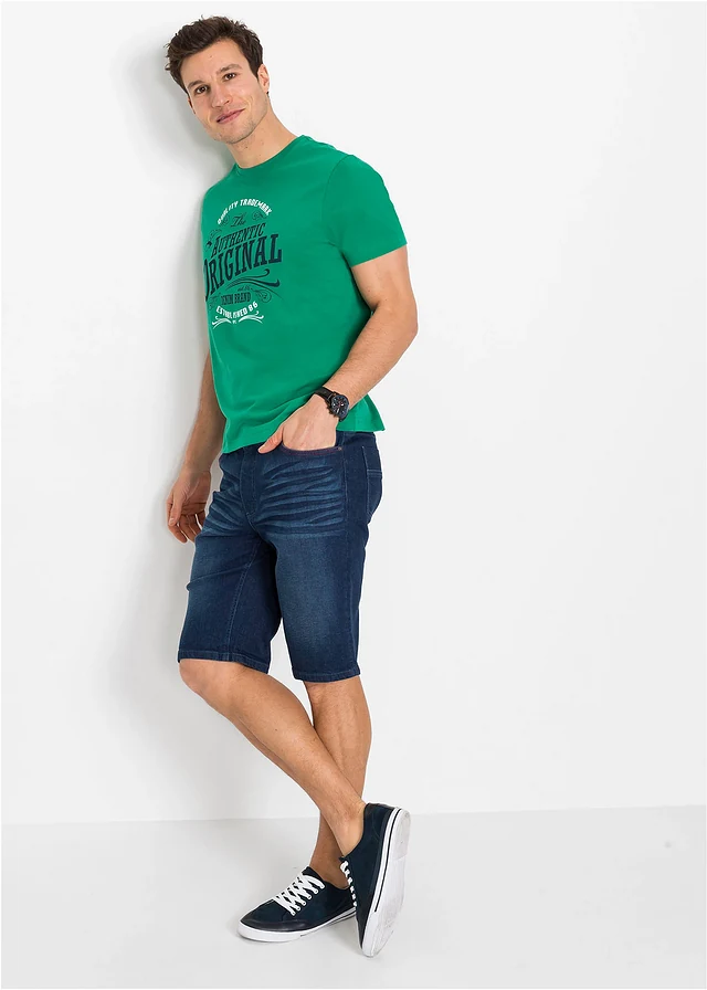 Lot de 2 T-shirts 100% coton, Couleur: vert menthe + bleu foncé imprimé