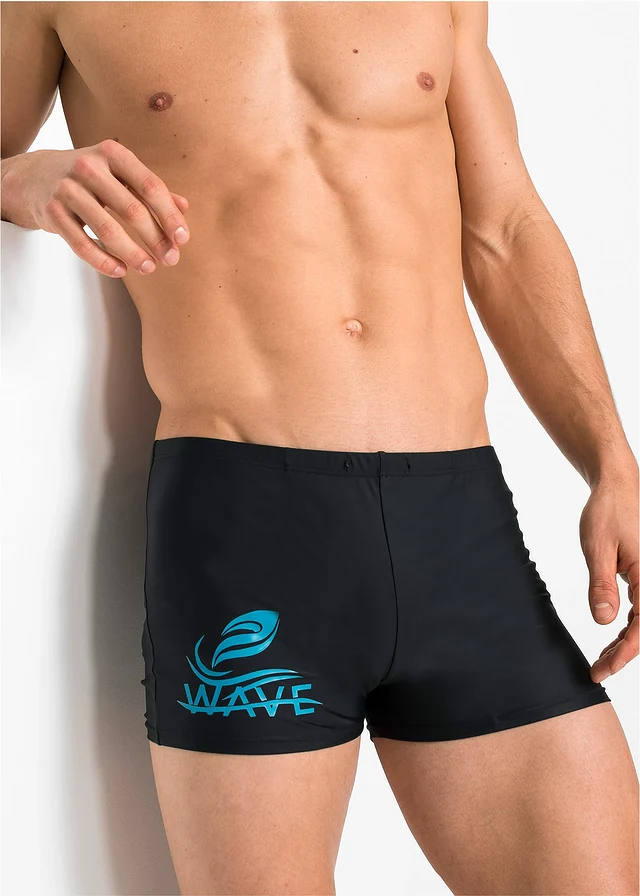 Sneldrogende zwembroek met gerecycled polyamide, Kleur: zwart met print