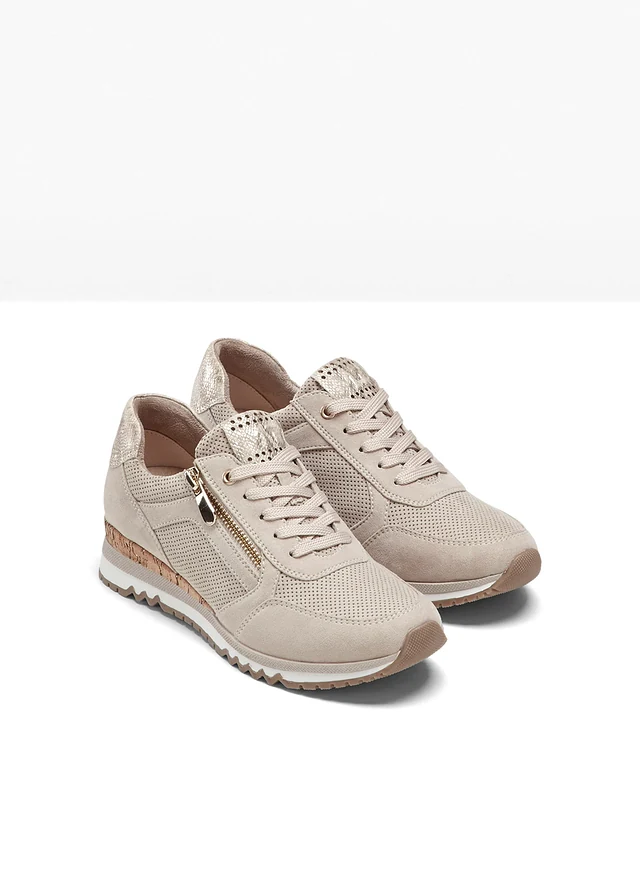 Pantofi sport Maco Tozzi cu fermoar, culoare: bej