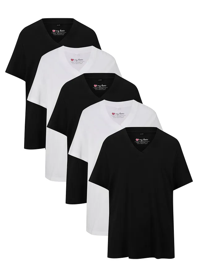 Set de 5 tricouri lungi, în V