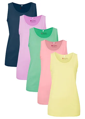 Katoenen longtop (set van 5), Kleur: soft roze+soft lila+mint+soft limoen+donkerblauw