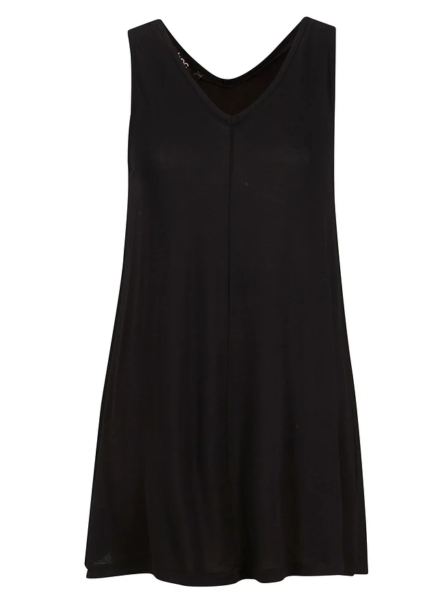 Top long en viscose extensible, Couleur: noir