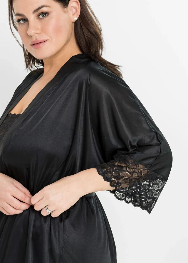 Kimono en satin, Couleur: noir