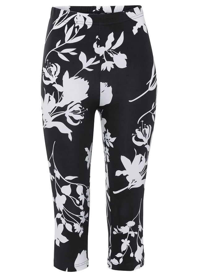 Pantalon corsaire, Couleur: noir/écru floral
