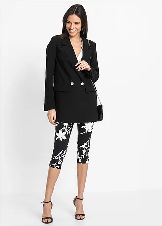 Capri broek, Kleur: zwart/wolwit gebloemd