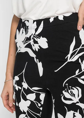 Capri kalhoty • černo-přírodní bílá s květy • bonprix obchod