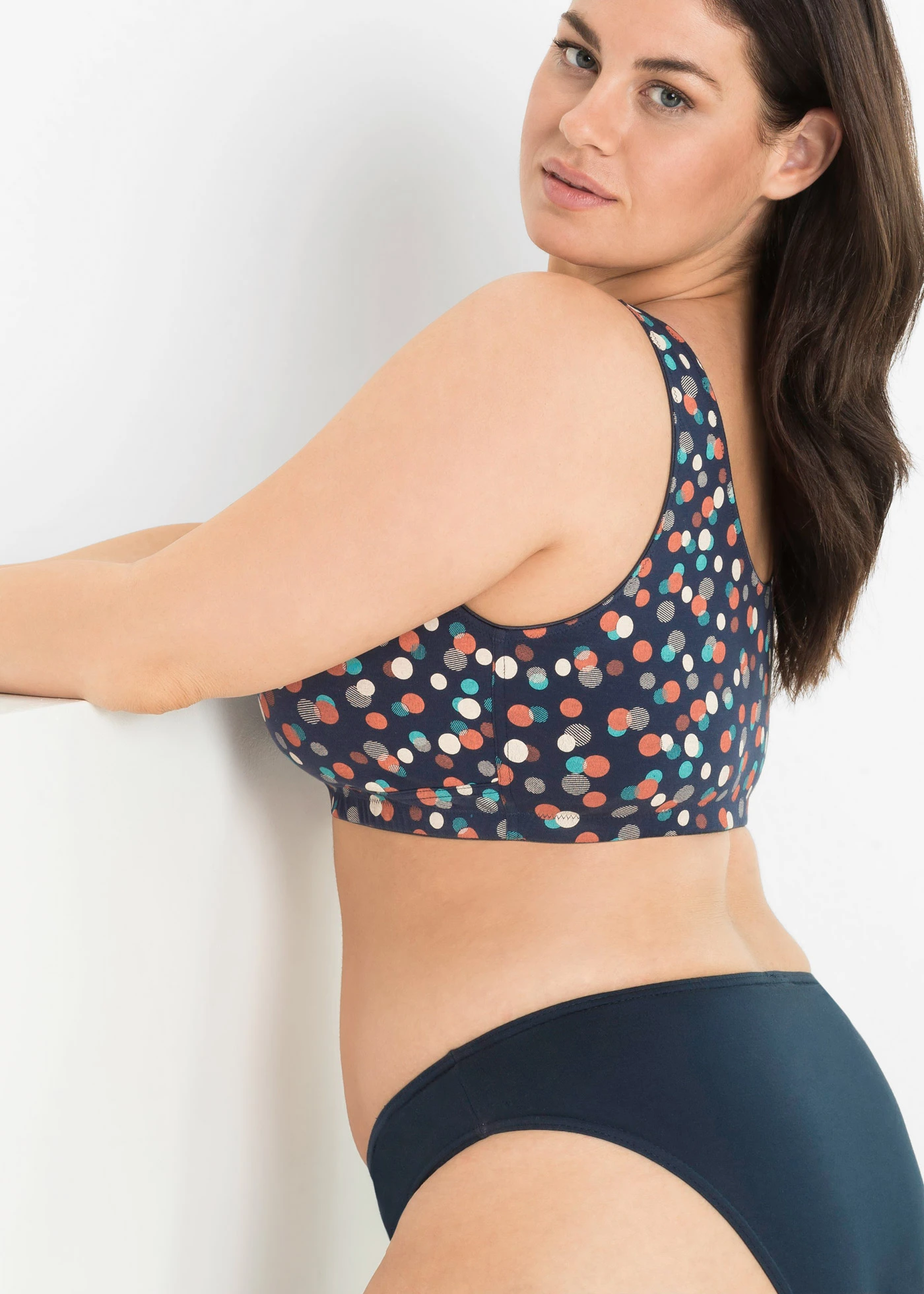 Bh zonder beugels met sluiting voorop en biologisch katoen (set van 2) • donkerblauw gestippeld+zalmkleur plus size • bonprix online shop