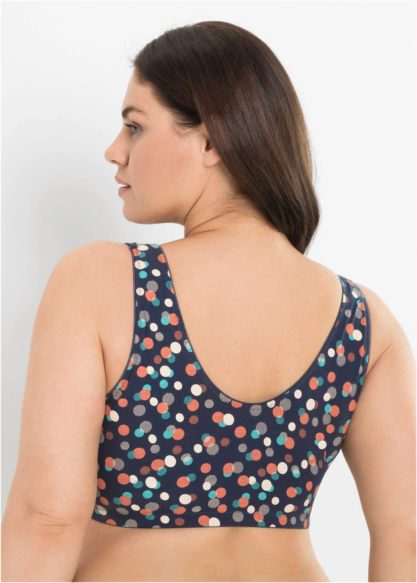 Bh zonder beugels met sluiting voorop en biologisch katoen (set van 2) • donkerblauw gestippeld+zalmkleur plus size • bonprix online shop