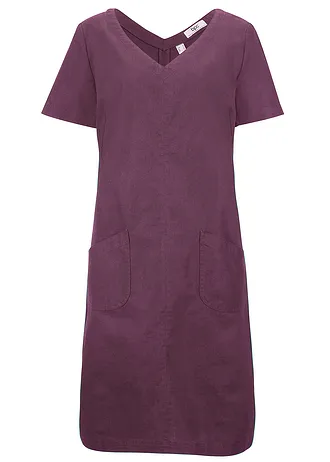 Mini jurk met linnen, Kleur: vlierbes
