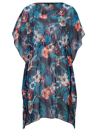 Dlouhá plážová tunika z lehkého šifonu • tmavě modro-tyrkysová s květy • bonprix obchod