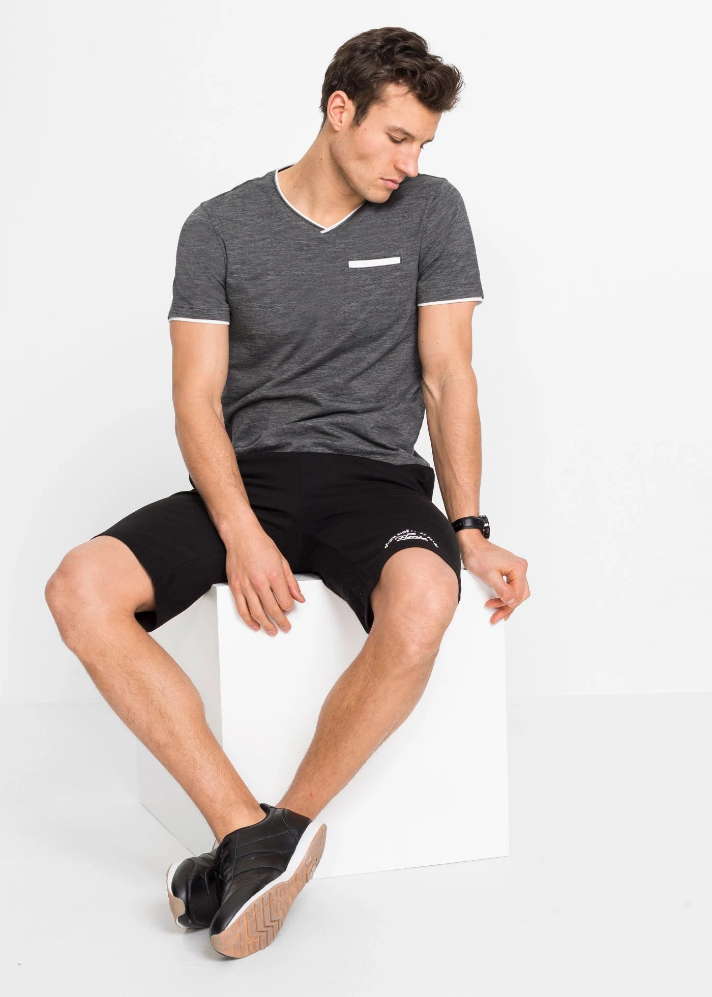 Žerzejové bermudy z čisté organické bavlny • černá s potiskem • bonprix obchod