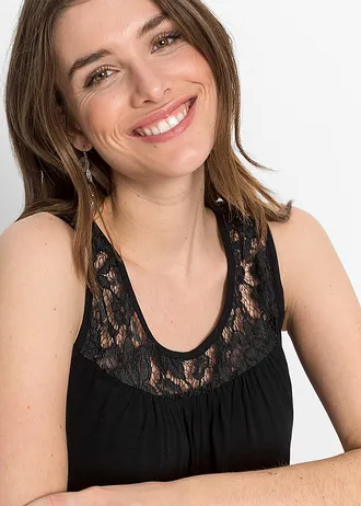 Top en viscose extensible et dentelle • noir • Boutique bonprix