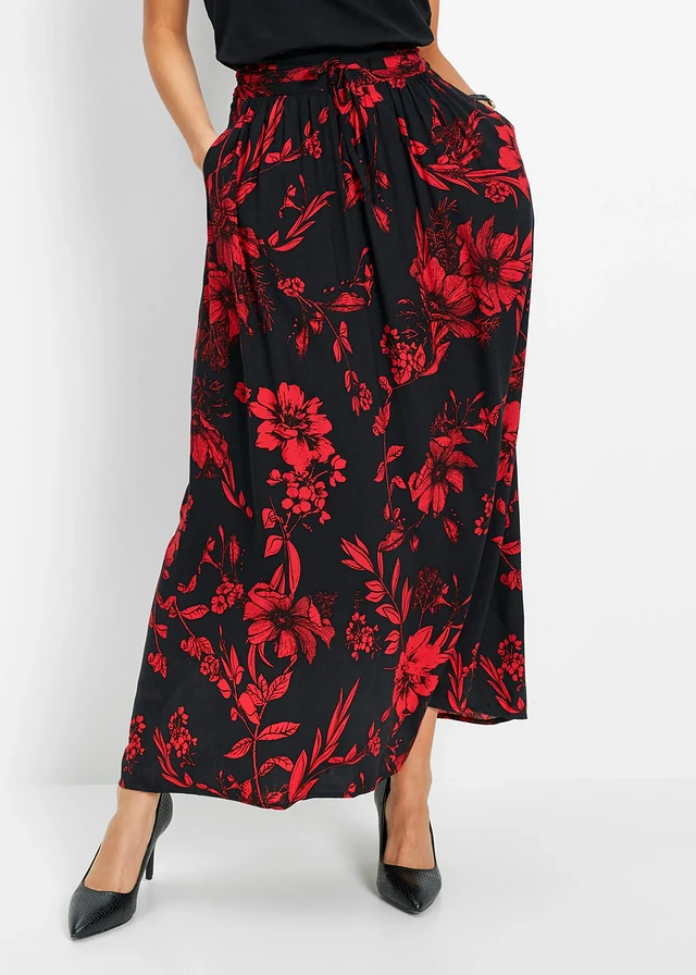 Jupe longue en viscose avec taille élastique et lien à nouer