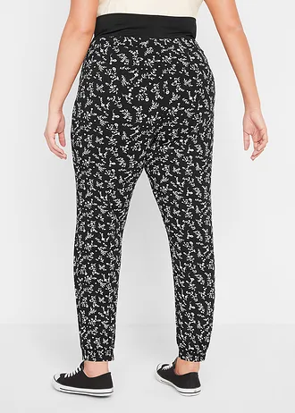 Těhotenské kalhoty z viskózové směsi s hravým potiskem, Loose Fit, barva: černá s květy