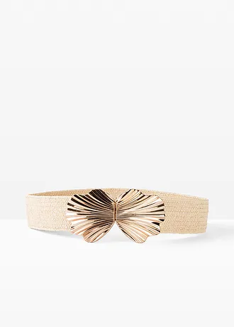 Ceinture extensible à boucle originale, Couleur: écru/couleur dorée