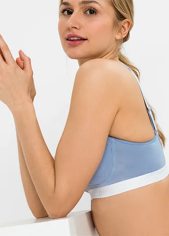 T-shirt bh zonder beugels (set van 2) met biologisch katoen • parelblauw+wit • bonprix online shop