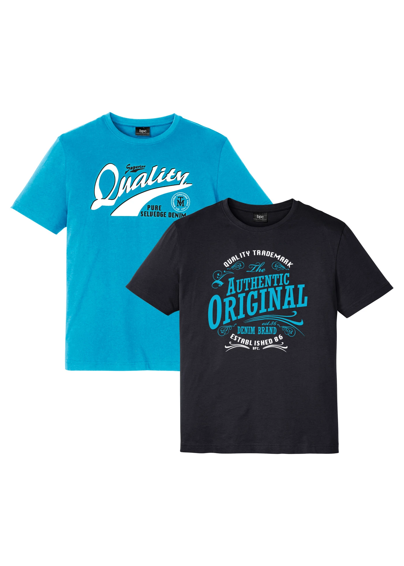 T-shirt van biologisch katoen (set van 2) • zwart+turkoois met print • bonprix online shop