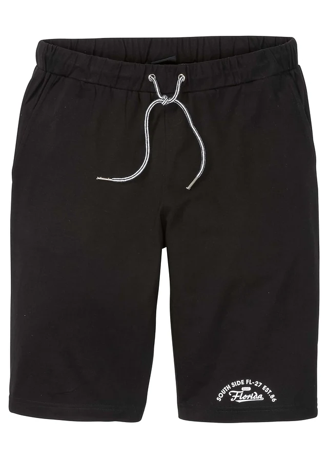Jersey bermuda van biologisch katoen, Kleur: zwart met print